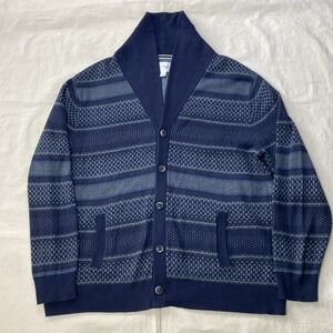 Sun + Stone Men's Fair Isle Cardigan Sweater Blue Jacket Birdseye Sz XL
